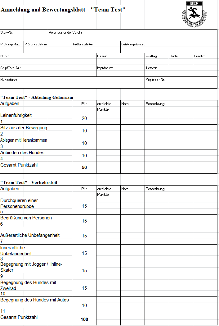 Teamtest Anmeldung